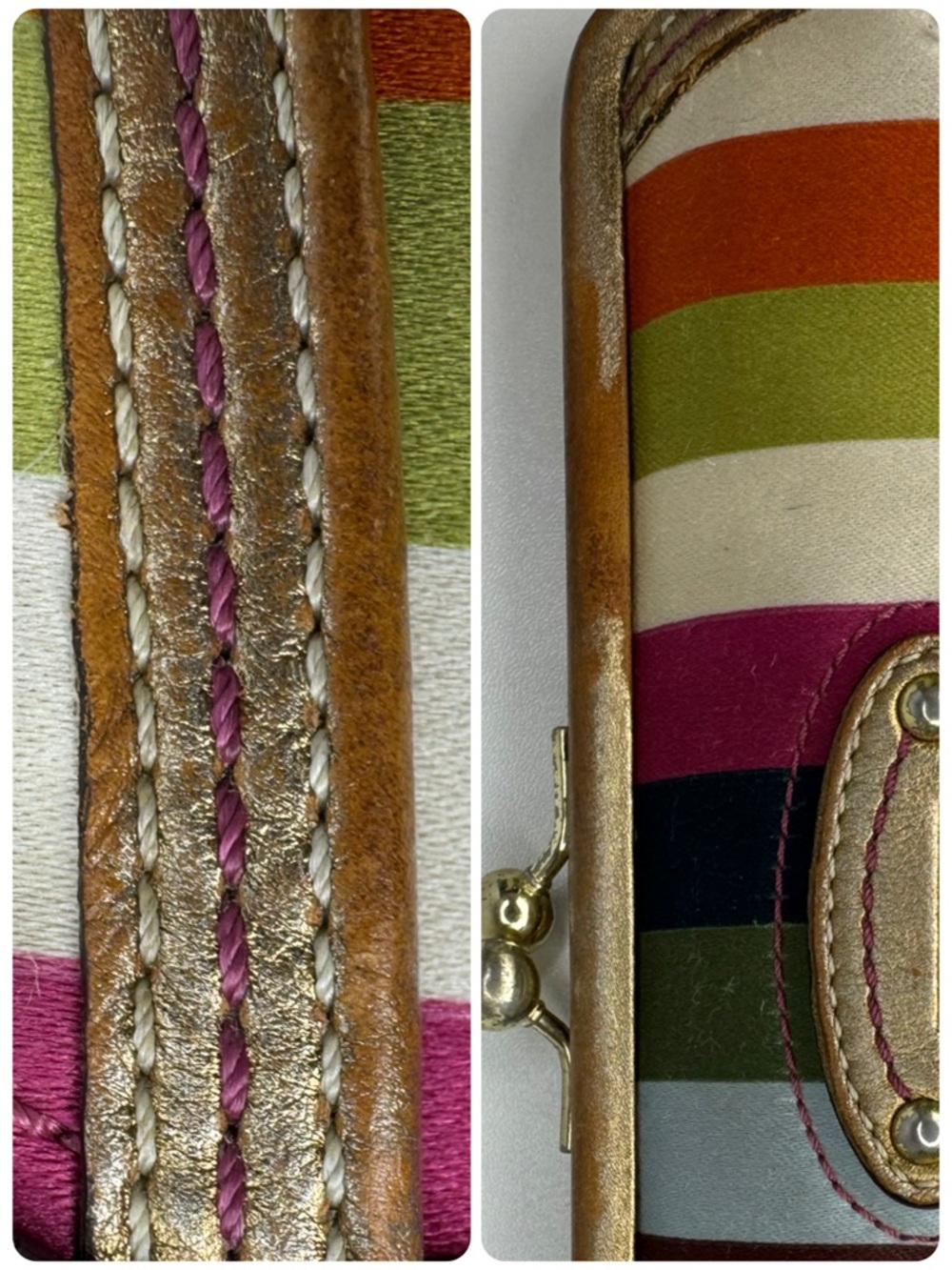 Coach Legacy Multicolored Striped Satin 65th Anniversary Gold Turnlock Wallet - Picture 3 of 16